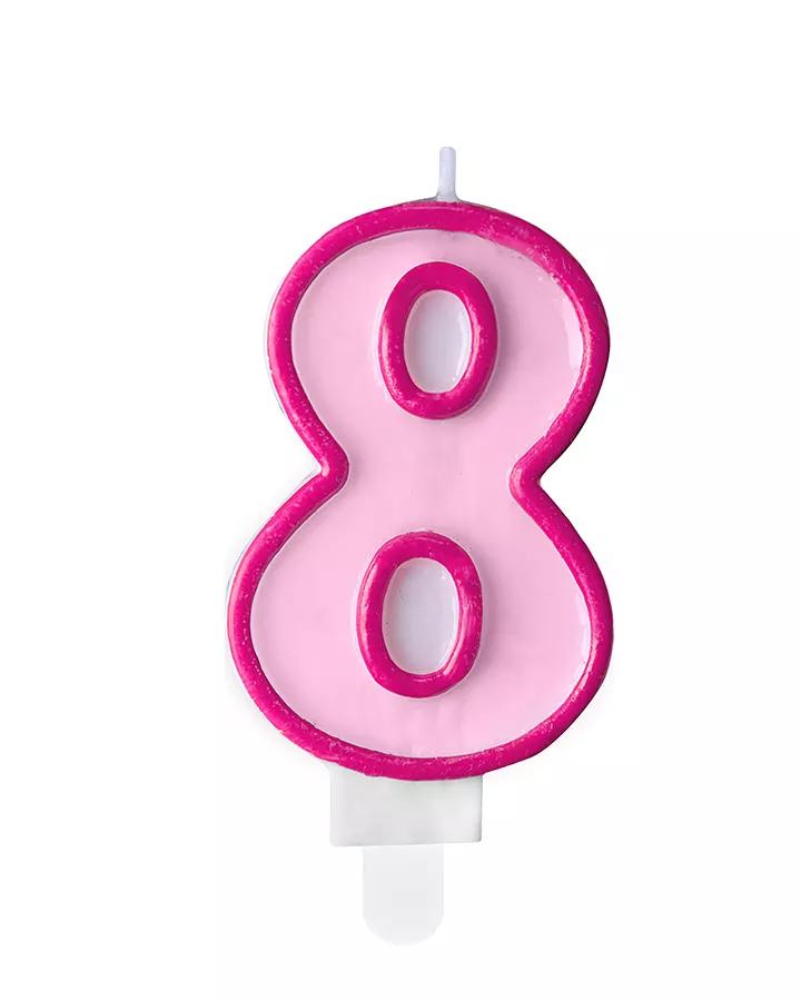 Narozeninová svíčka, číslo 8, růžová, výška 7cm, 1ks