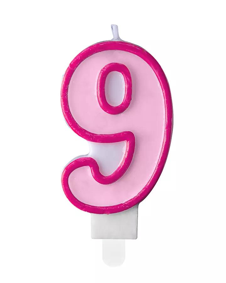 Narozeninová svíčka, číslo 9, růžová, výška 7cm, 1ks