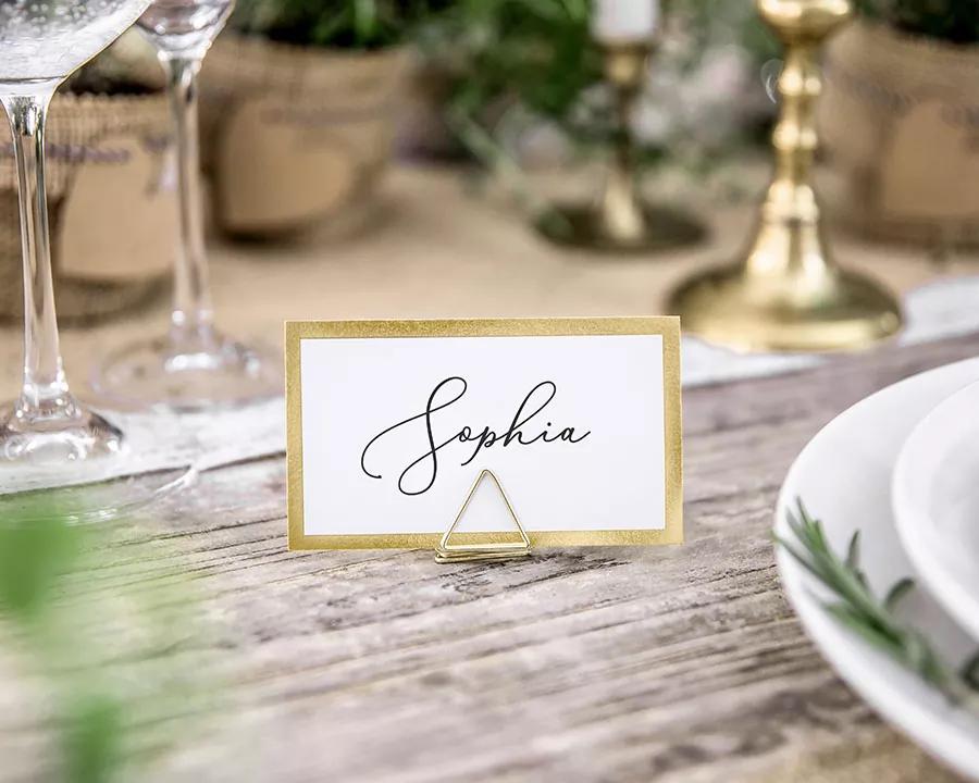Stojan na jmenovky trojúhelník zlatý 1/3