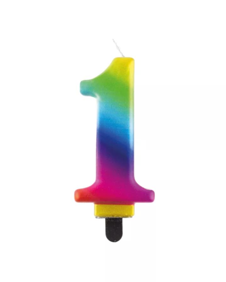 Narozeninová svíčka číslo 1, duhová, výška 8cm, 1ks