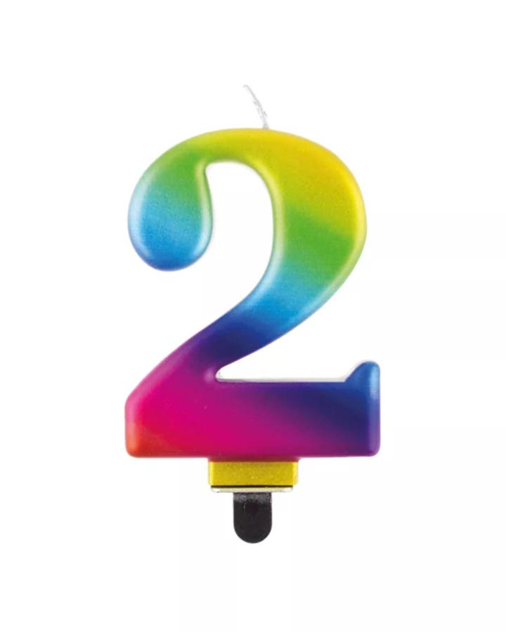 Narozeninová svíčka číslo 2, duhová, výška 8cm, 1ks
