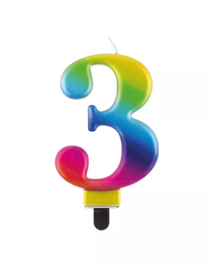 Narozeninová svíčka číslo 3, duhová, výška 8cm, 1ks