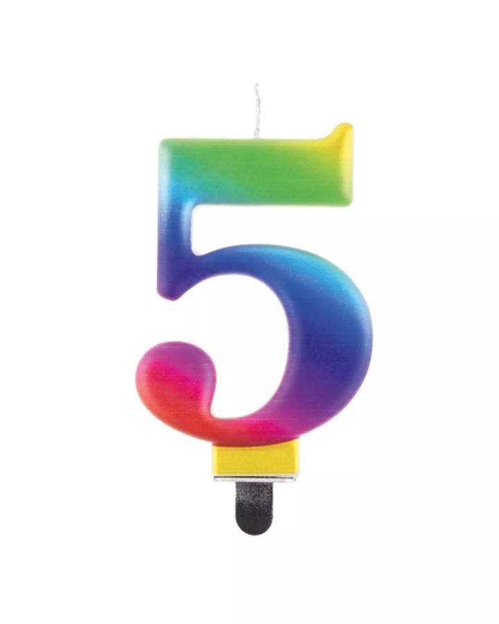 Narozeninová svíčka číslo 5, duhová, výška 8cm, 1ks