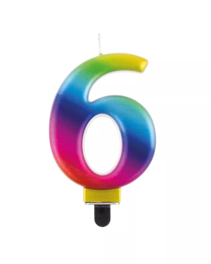 Narozeninová svíčka číslo 6, duhová, výška 8cm, 1ks