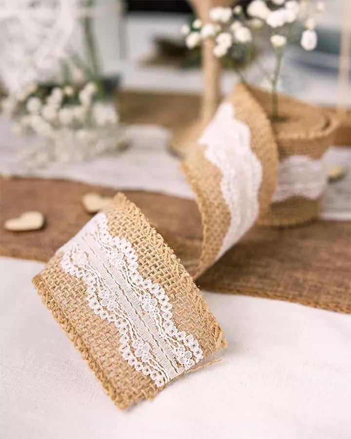 Jutová stuha s krajkou š 5 cm 1 (2 m) (krajka úzký střed)