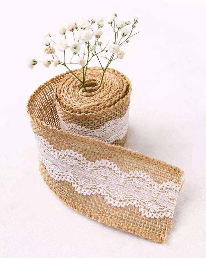 Jutová stuha s krajkou š 5 cm 1 (2 m) (krajka úzký střed) 2/4