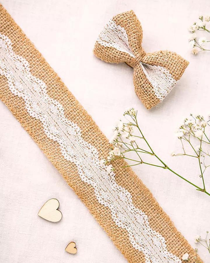 Jutová stuha s krajkou š 5 cm 1 (2 m) (krajka úzký střed) 3/4