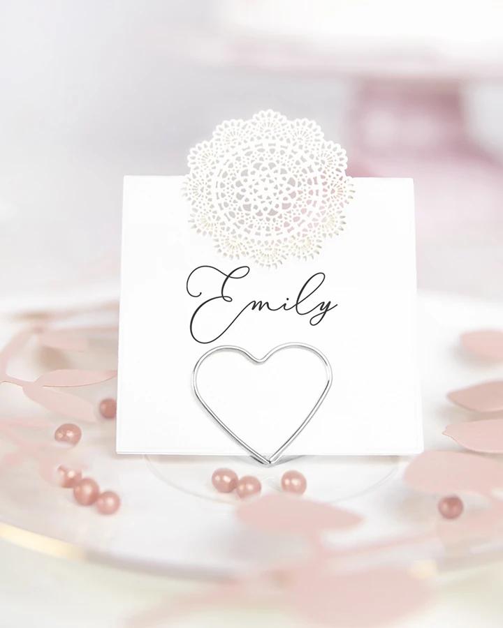 Stojan na menovky - strieborné srdce 3/4