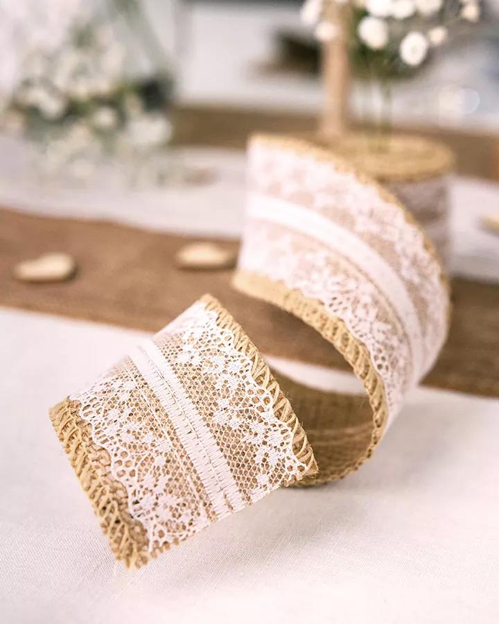 Jutová stuha s krajkou š 5 cm 2 (2 m) (krajka široký střed)