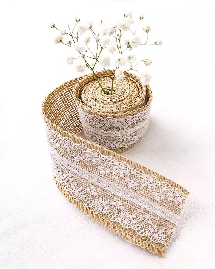 Jutová stuha s krajkou š 5 cm 2 (2 m) (krajka široký střed) 2/4