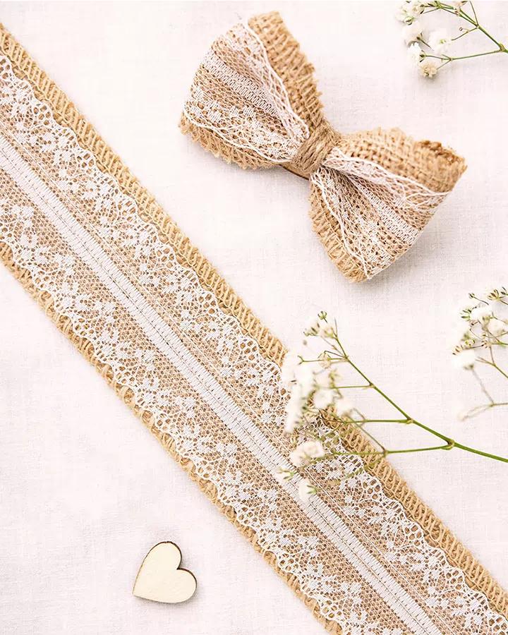 Jutová stuha s krajkou š 5 cm 2 (2 m) (krajka široký střed) 3/4