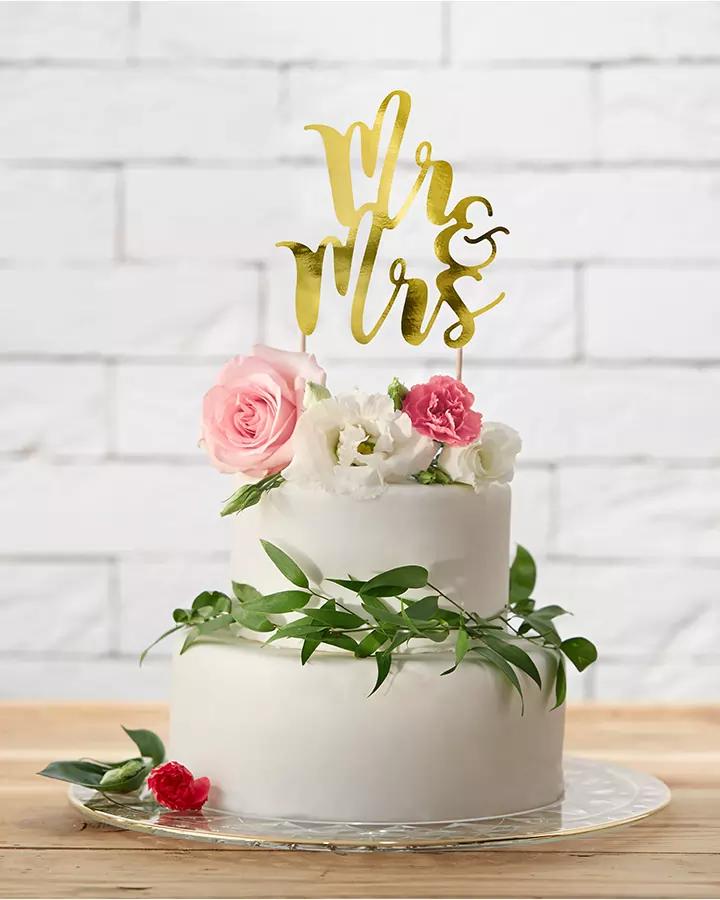 Svatební dekorace zápich Mr & Mrs zlatý 1/3
