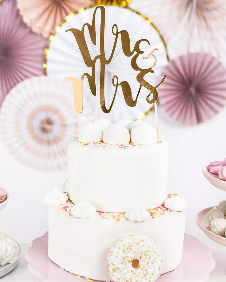 Svatební dekorace zápich Mr & Mrs zlatý 2/3