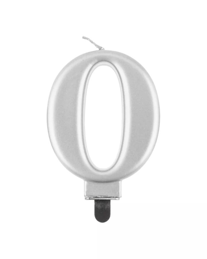 Narozeninová svíčka číslo 0, stříbrná, výška 8cm, 1ks