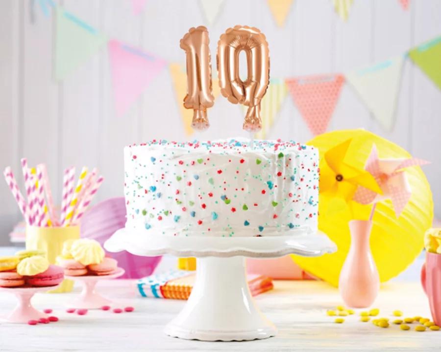 Balón číslo 1 zápich na dort - růžově zlatý balón s hůlkou, 13 cm 1/3