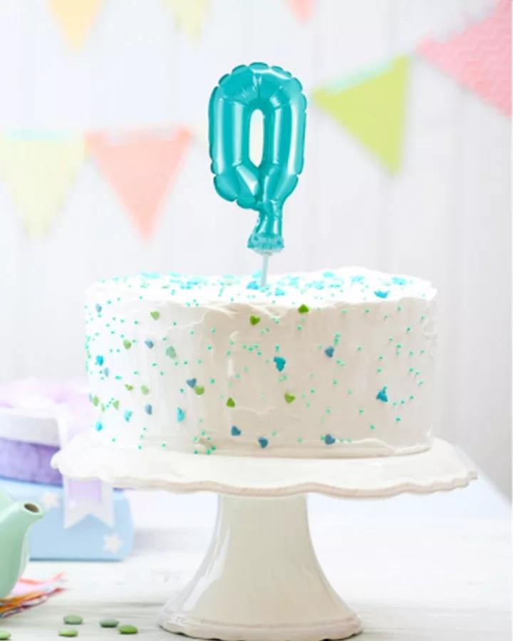 Balón číslo 0 zápich na dort - světle modrý balón s hůlkou, 13 cm 1/2