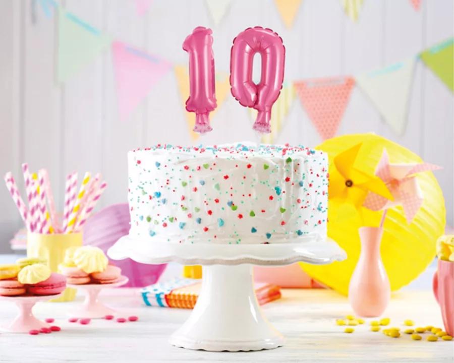 Balón číslo 1 zápich na dort - světle růžový balón s hůlkou, 13 cm 1/3