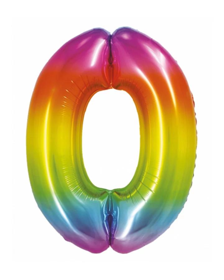 Fóliový balón číslo 0, duhový, 76 cm