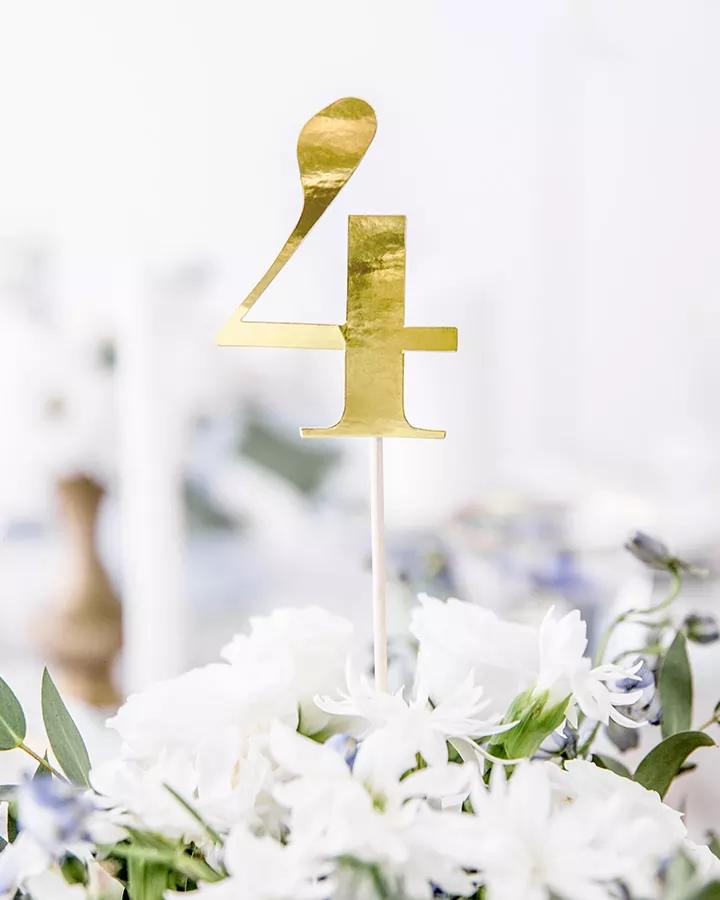 Svatební dekorace zápich zlaté číslování (sada 11 ks), v 25,5 cm 1/4