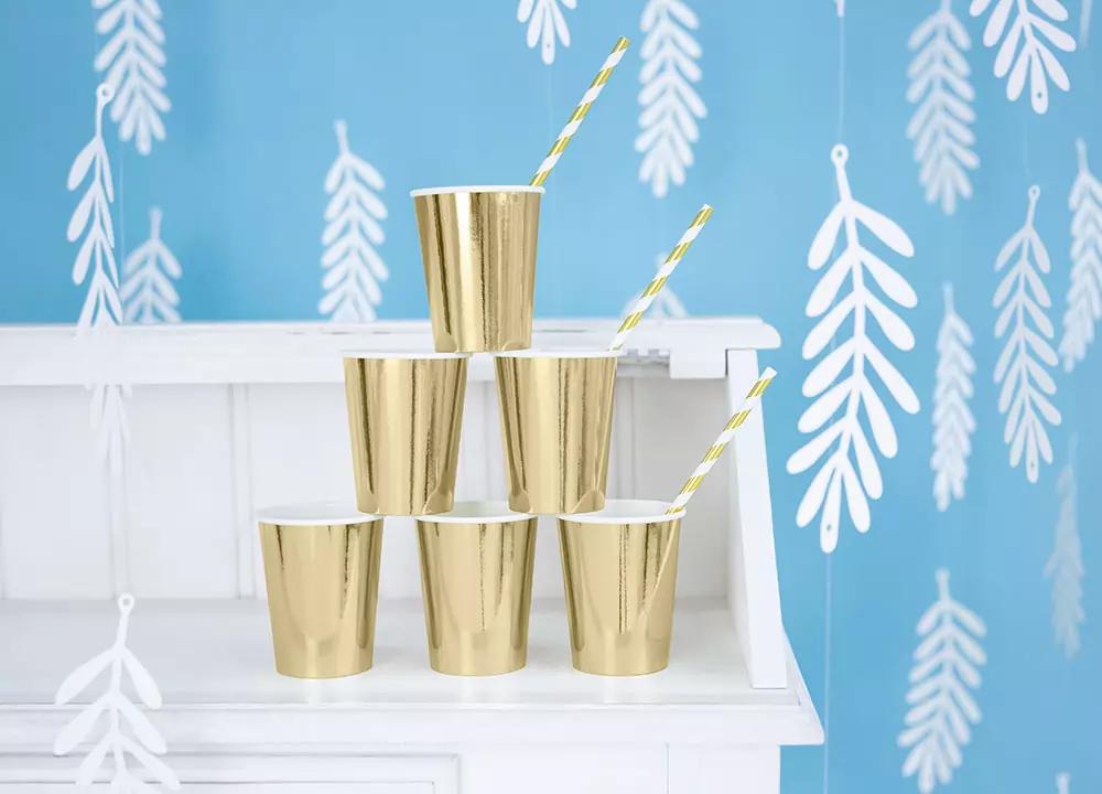 Zlaté metalické papírové brčka 19,5 cm, 10 ks, pásky 2/4