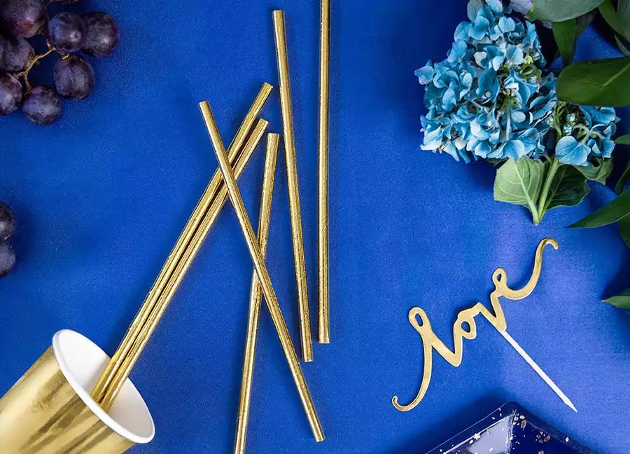 Zlaté metalické papírové brčka 20 cm, 24 ks 3/4