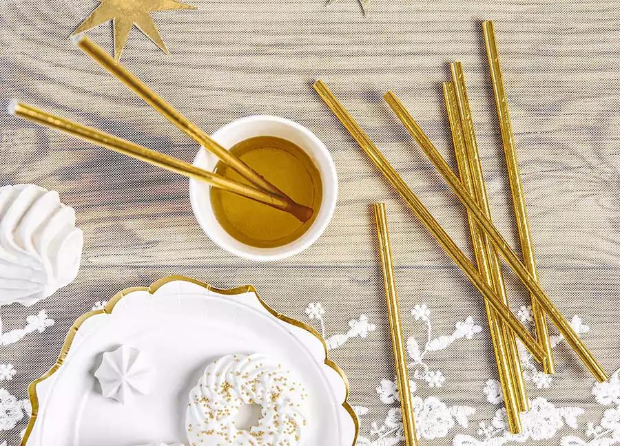 Zlaté metalické papírové brčka 20 cm, 24 ks 2/4