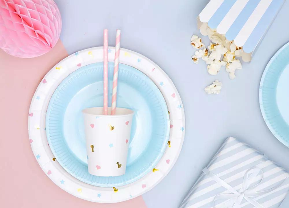 Světle růžové papírové brčka 20 cm, 24 ks, tečkované 3/4