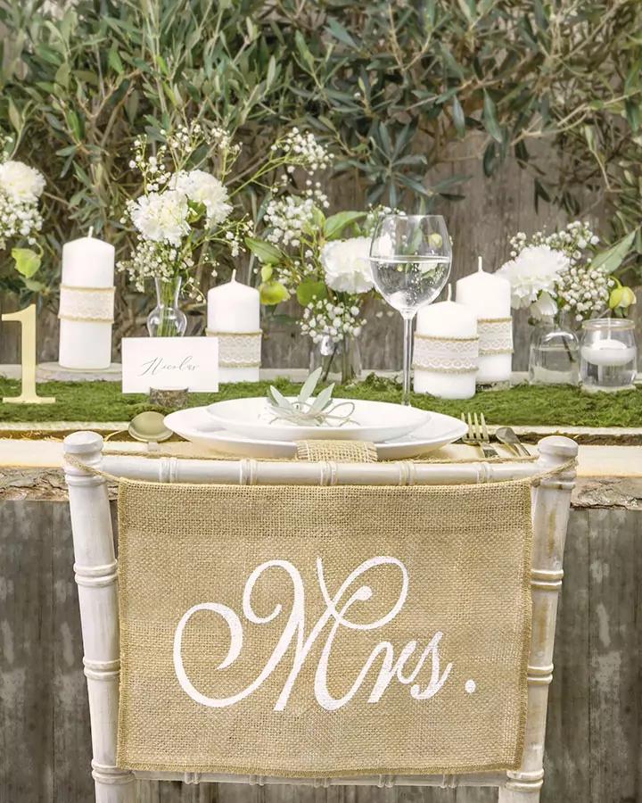 Jutová dekorace na židle Mr & Mrs 2/3