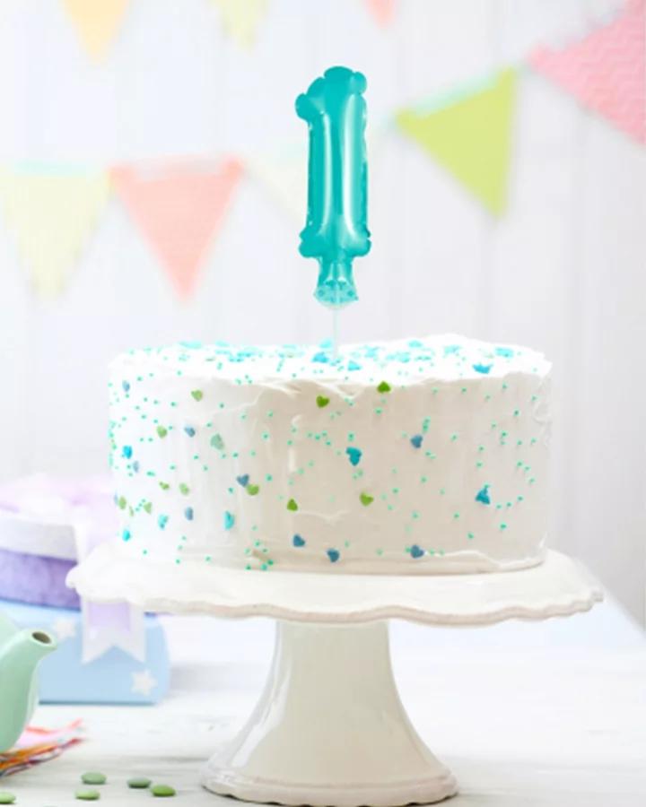 Balón číslo 1 zápich na dort - světle modrý balón s hůlkou, 13 cm 1/2