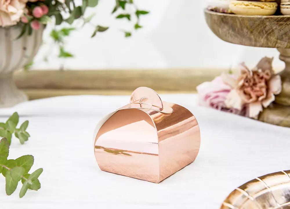 Dárková skládací krabička RŮŽOVĚ ZLATÁ 6x6x5,5 cm, 10 ks 1/6