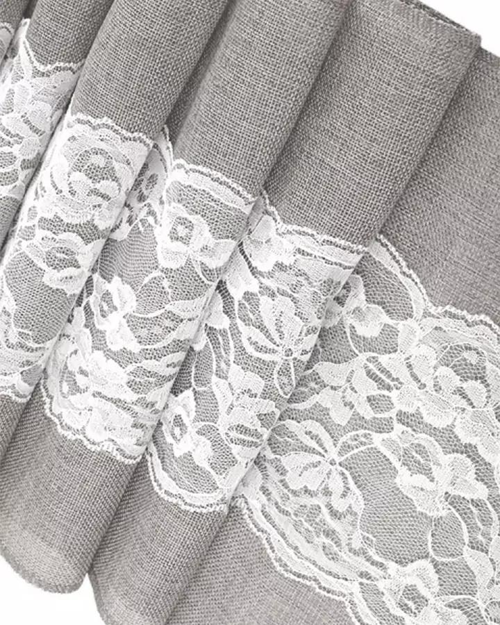 Šedý ubrus / běhoun s krajkou – vzor 5 (šedá barva) 1/2