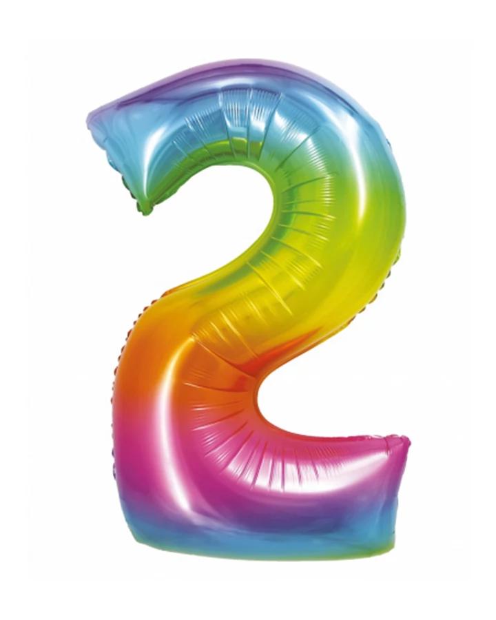 Fóliový balón číslo 2, duhový, 76 cm