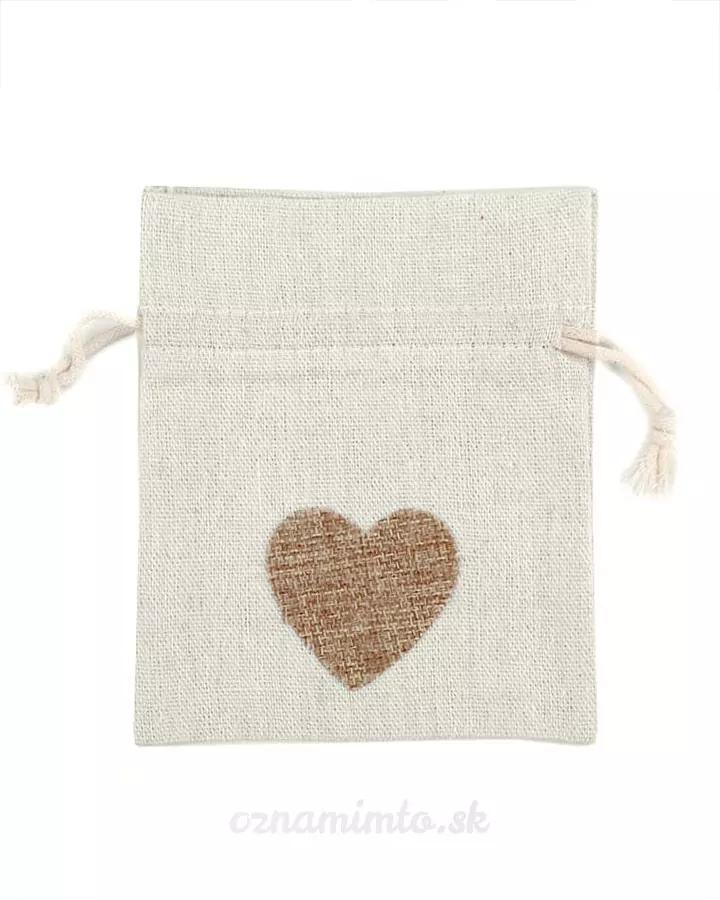 Bavlněný dárkový sáček s jutovým srdcem 11x13 cm 1/2