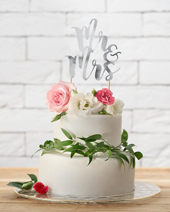 Svatební dekorace zápich Mr & Mrs stříbrný 2/3