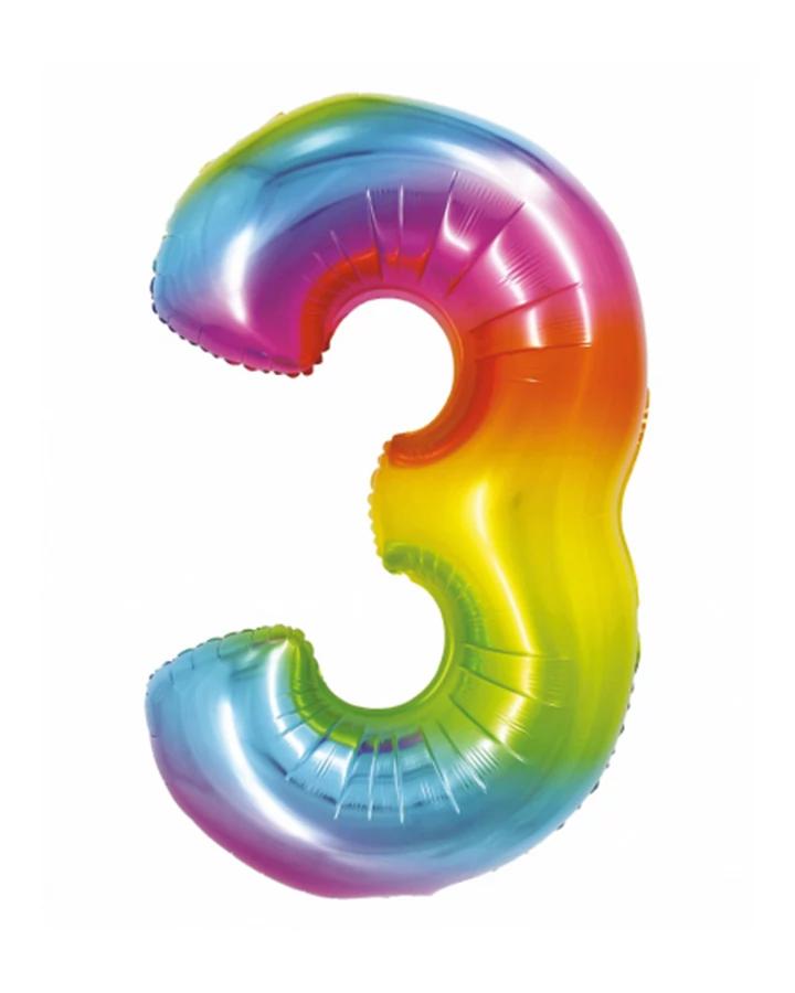 Fóliový balón číslo 3, duhový, 76 cm