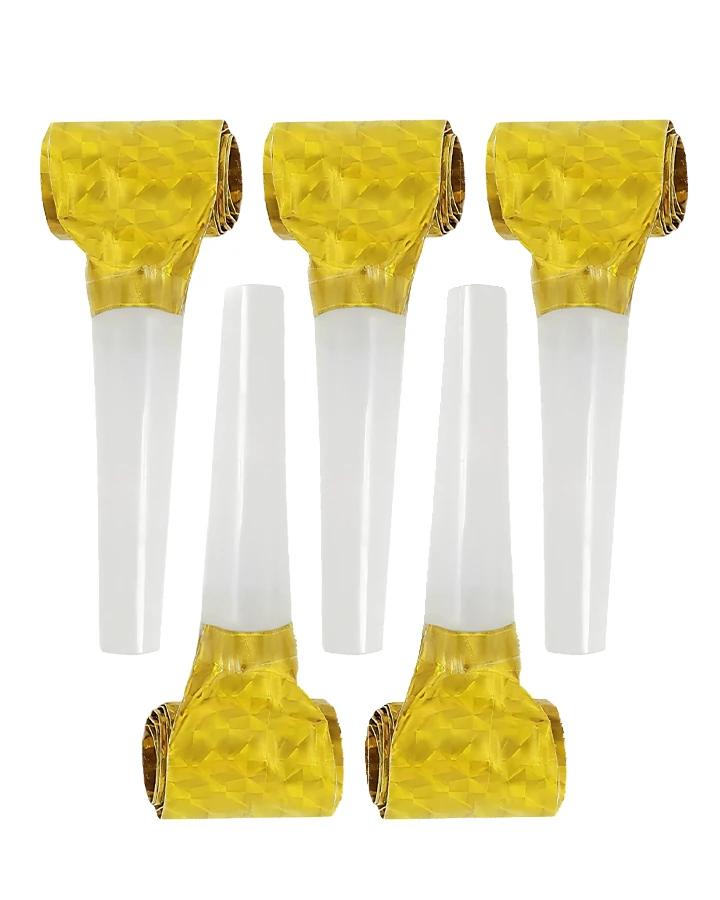 Frkačky, party píšťalky, holografická zlatá barva, 5 ks