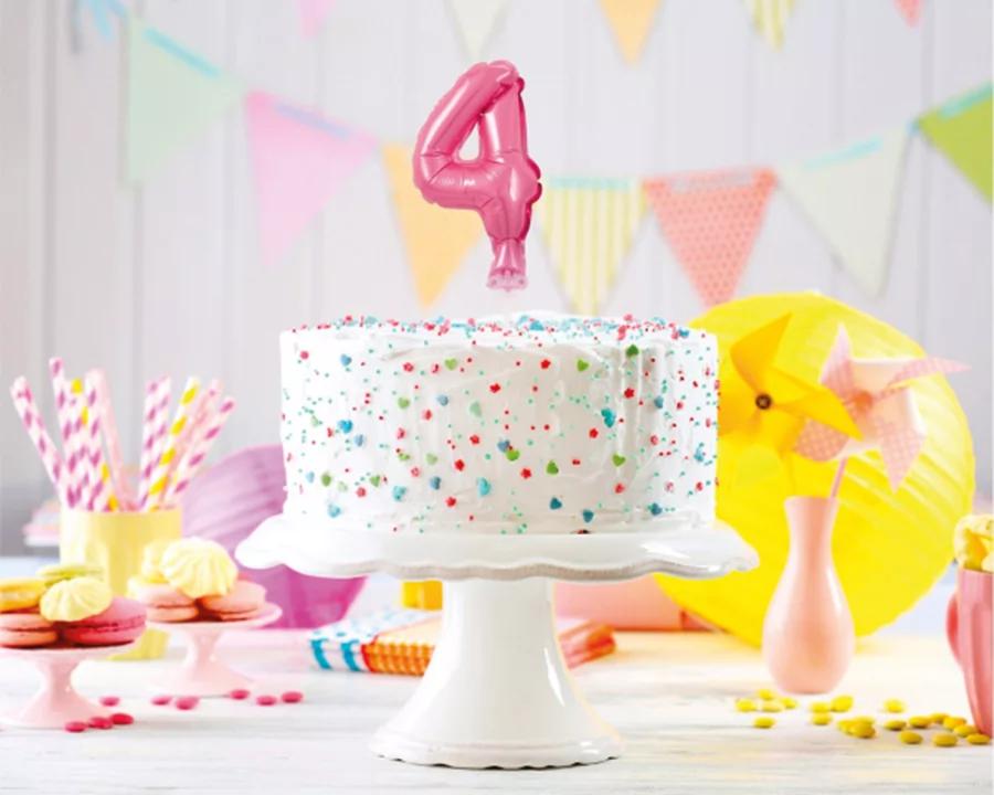 Balón číslo 4 zápich na dort - světle růžový balón s hůlkou, 13 cm 1/2