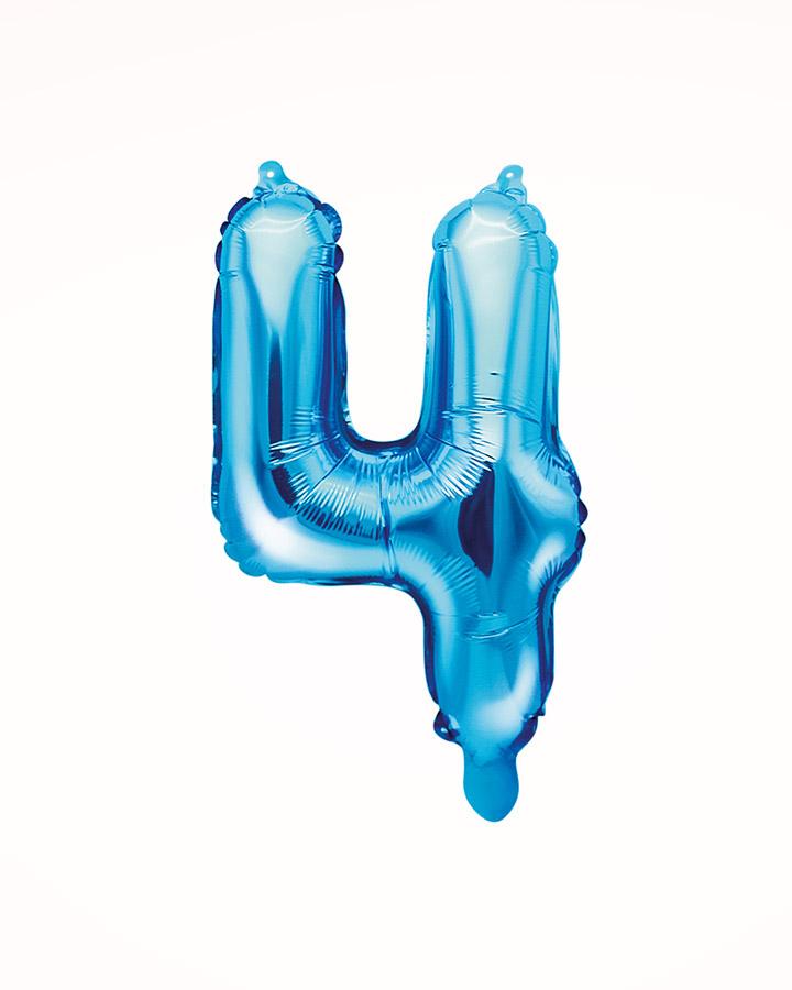 Fóliový balón číslo 4, modrý, 35 cm