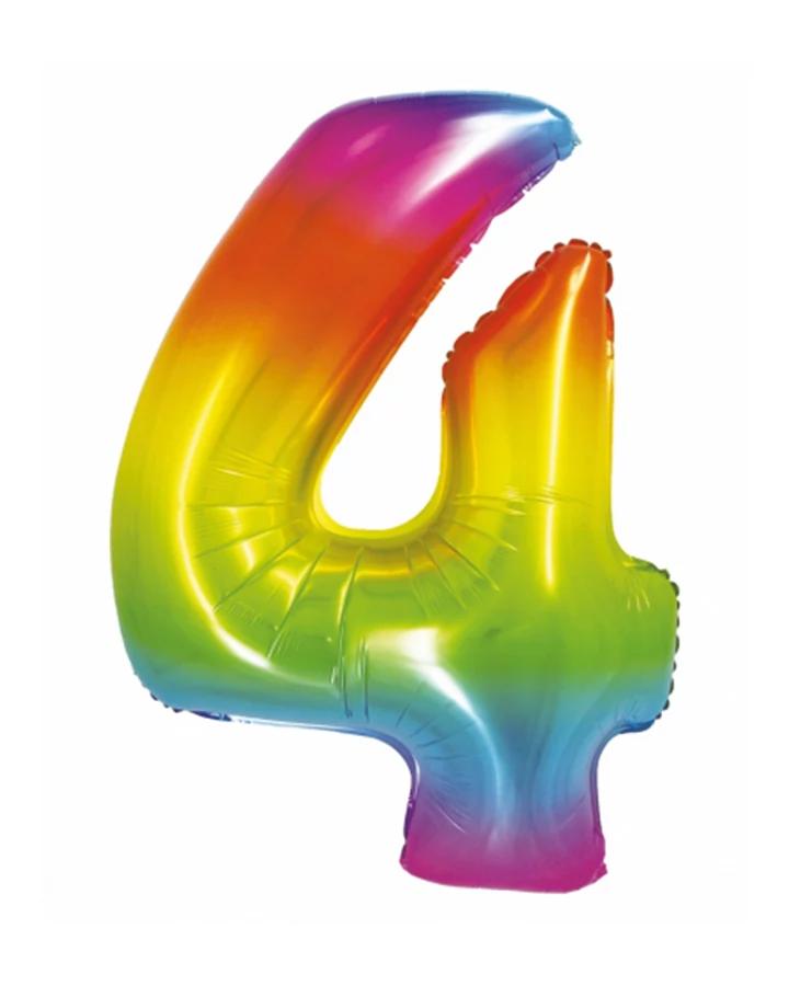 Fóliový balón číslo 4, duhový, 76 cm