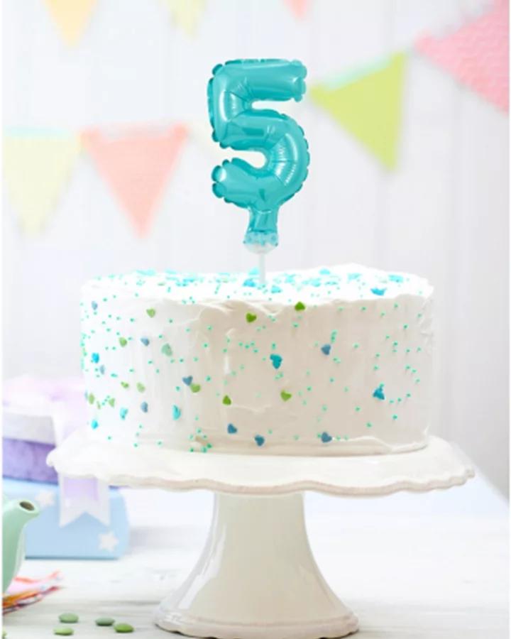 Balón číslo 5 zápich na dort - světle modrý balón s hůlkou, 13 cm 1/2