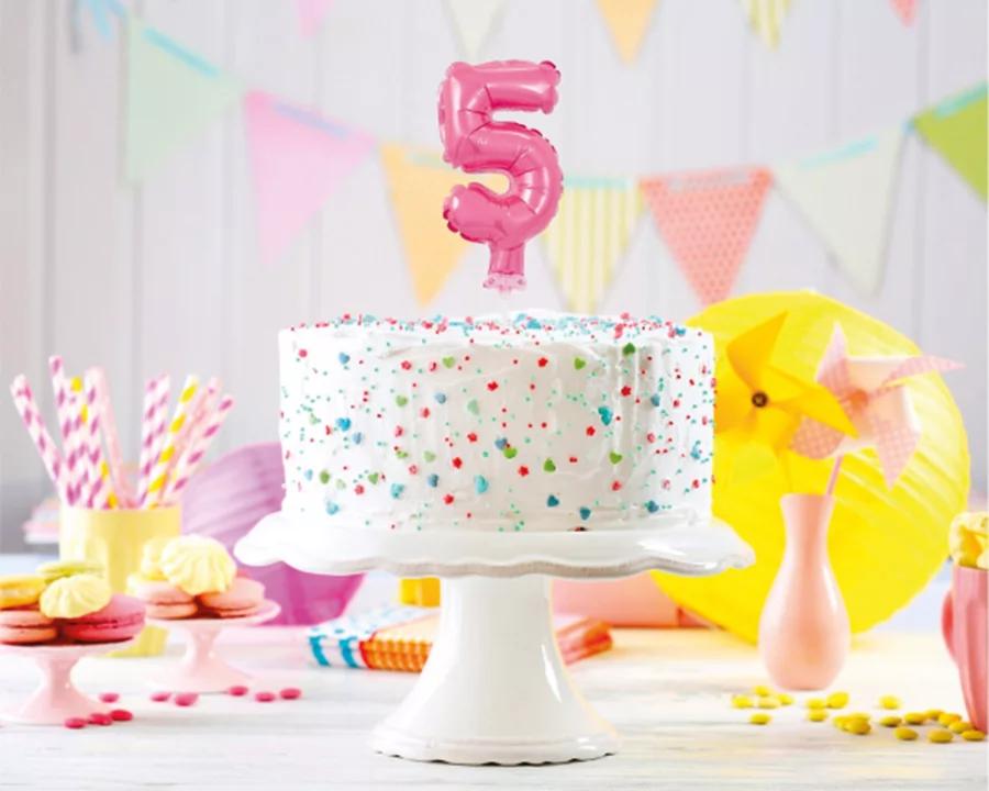 Balón číslo 5 zápich na dort - světle růžový balón s hůlkou, 13 cm 1/2