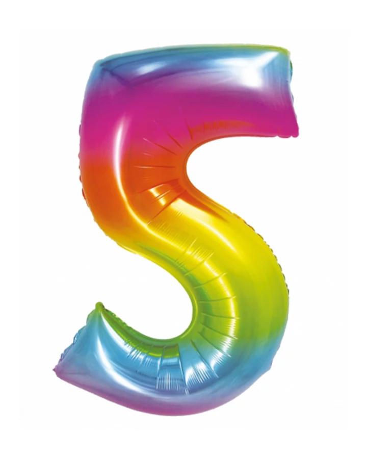 Fóliový balón číslo 5, duhový, 76 cm