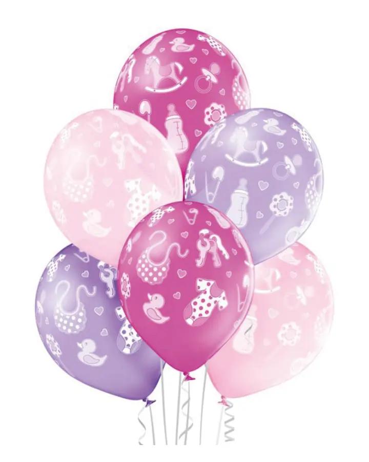 Párty balóny s dětským motivem v růžové barvě, sada 6ks