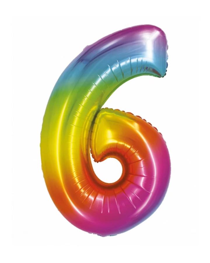 Fóliový balón číslo 6, duhový, 76 cm