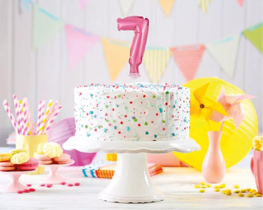 Balón číslo 7 zápich na dort - světle růžový balón s hůlkou, 13 cm 1/2