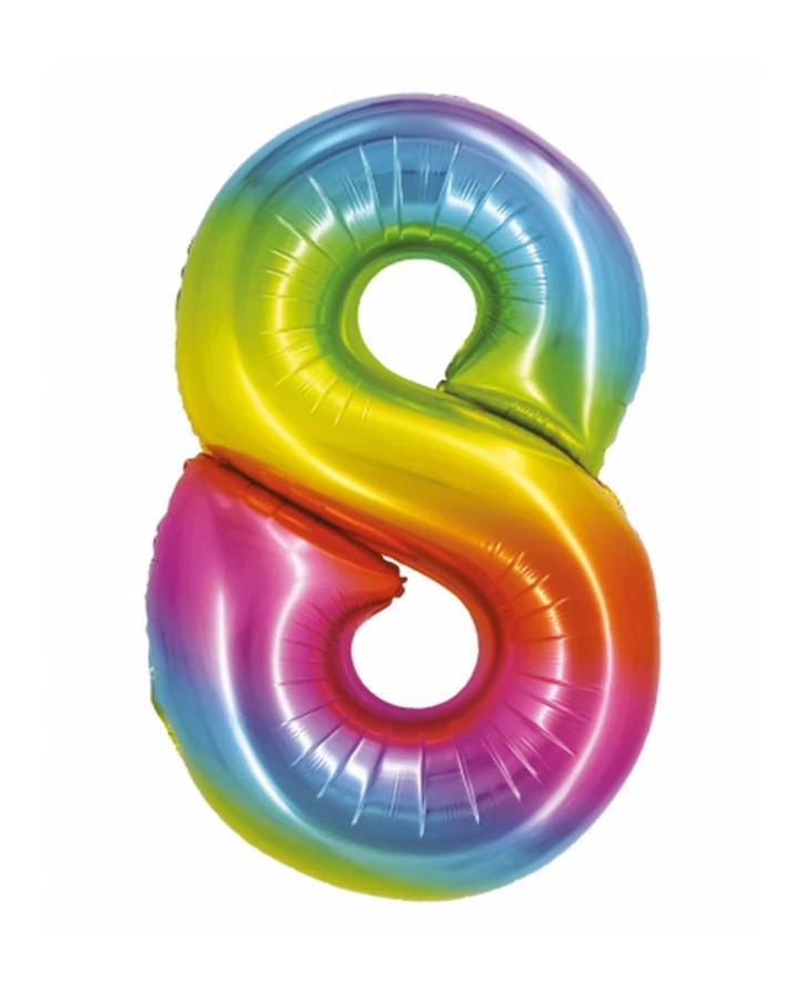Fóliový balón číslo 8, duhový, 76 cm