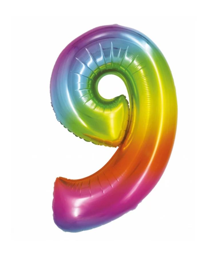 Fóliový balón číslo 9, duhový, 76 cm