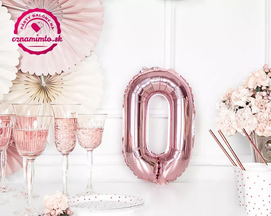 Fóliový balón číslo 0, růžovo-zlatý, 35 cm 1/4