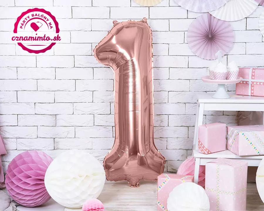 Fóliový balón číslo 1, růžovo-zlatý, 86 cm 1/3