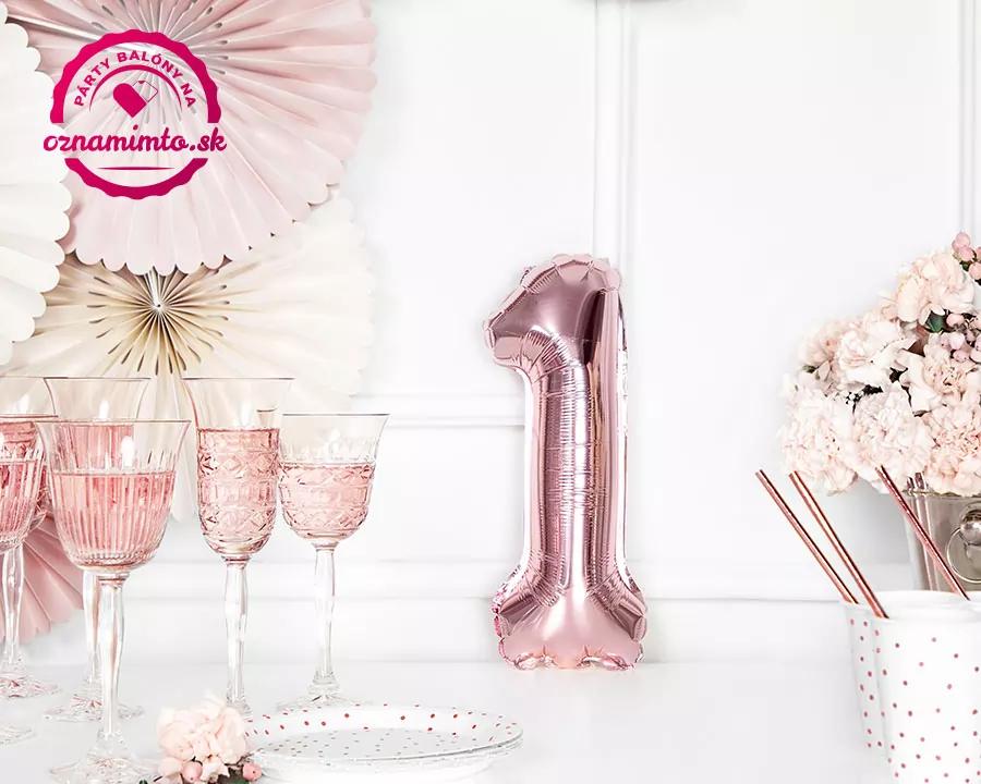 Fóliový balón číslo 1, růžovo-zlatý, 35 cm 1/6